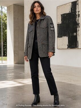 Bauhaus Herringbone Wool Blend Utility Jacket Men’s L Women’s Oversized M–XL